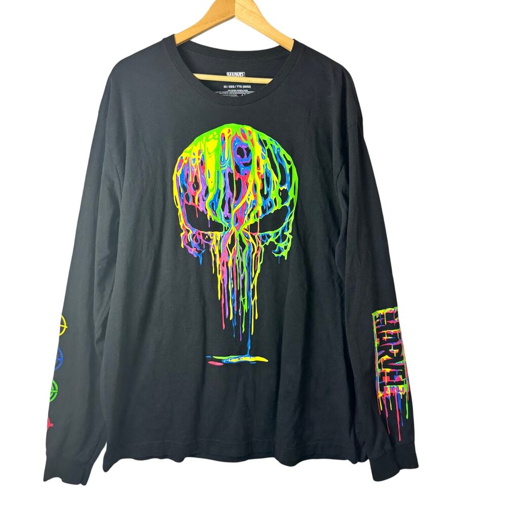 Marvel Punisher long sleeve t-shirt neon-colored dripping skull graphic Men’s 2X